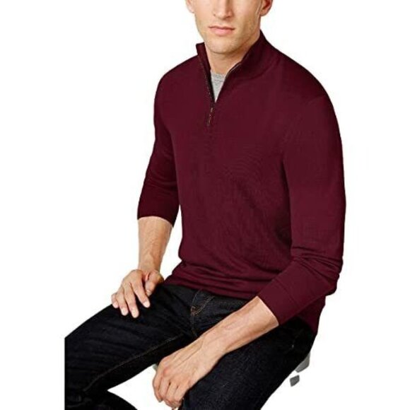 Club Room Mens Wool Blend 1/4 Zip Sweater Red Size L - Picture 1 of 2